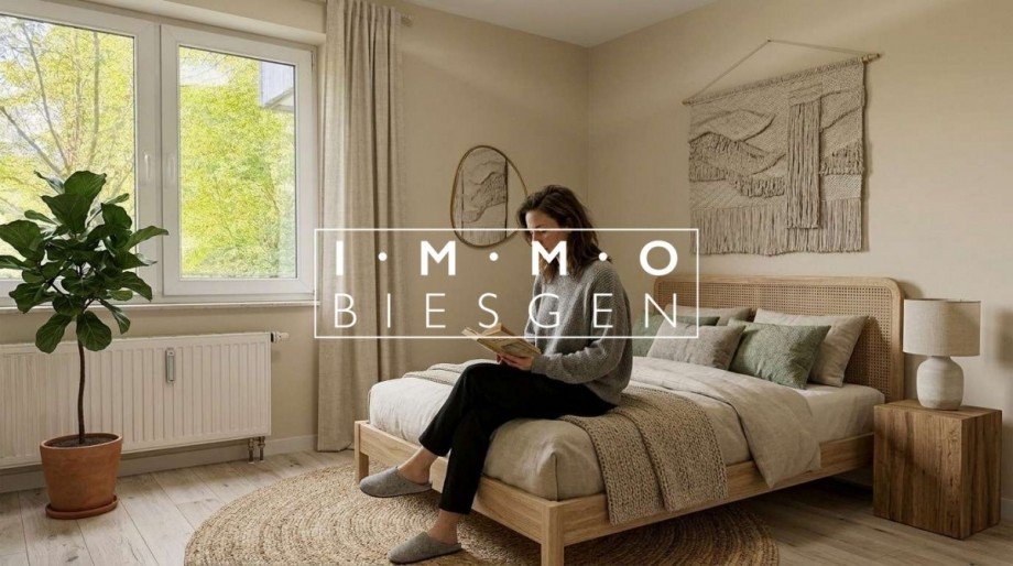 Schlafzimmer KI generiert Terrassenwohnung M�lheim an der Ruhr