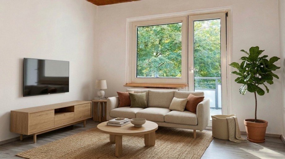 Wohnzimmer KI Bearbeitet Etagenwohnung M�lheim an der Ruhr